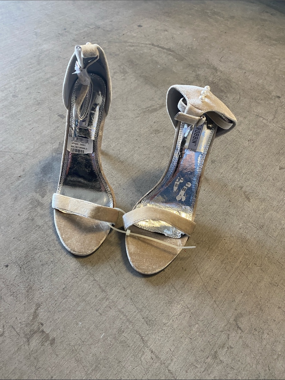 Cape Robbin Champagne Velvet Ankle-Strap Heels